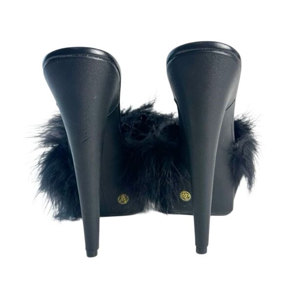 CURRENT MOOD Black Maribou Feather Platform Slide Heels 38 Sinful Money Hunny - Picture 8 of 11
